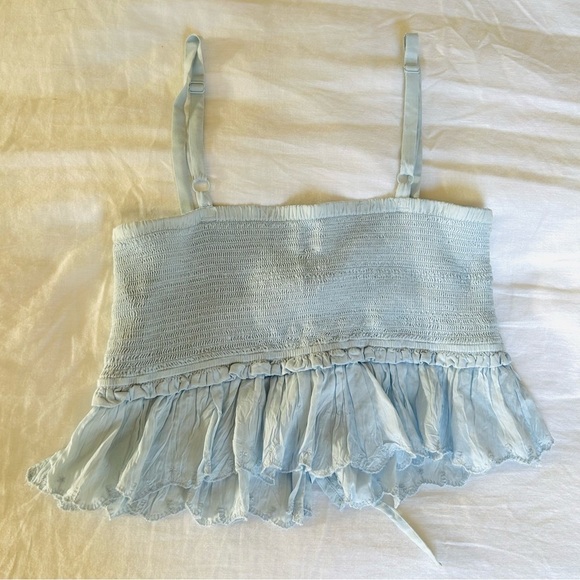 Aritzia Wilfred La Boheme Blue Babydoll Crop Top, Flowy Spaghetti Straps, Size M - Picture 3 of 7